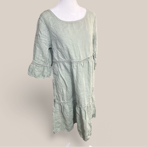 LUNGO L'ARNO Made In Italy Linen Midi Dress Light Olive Green Summer Vacation - Picture 1 of 11